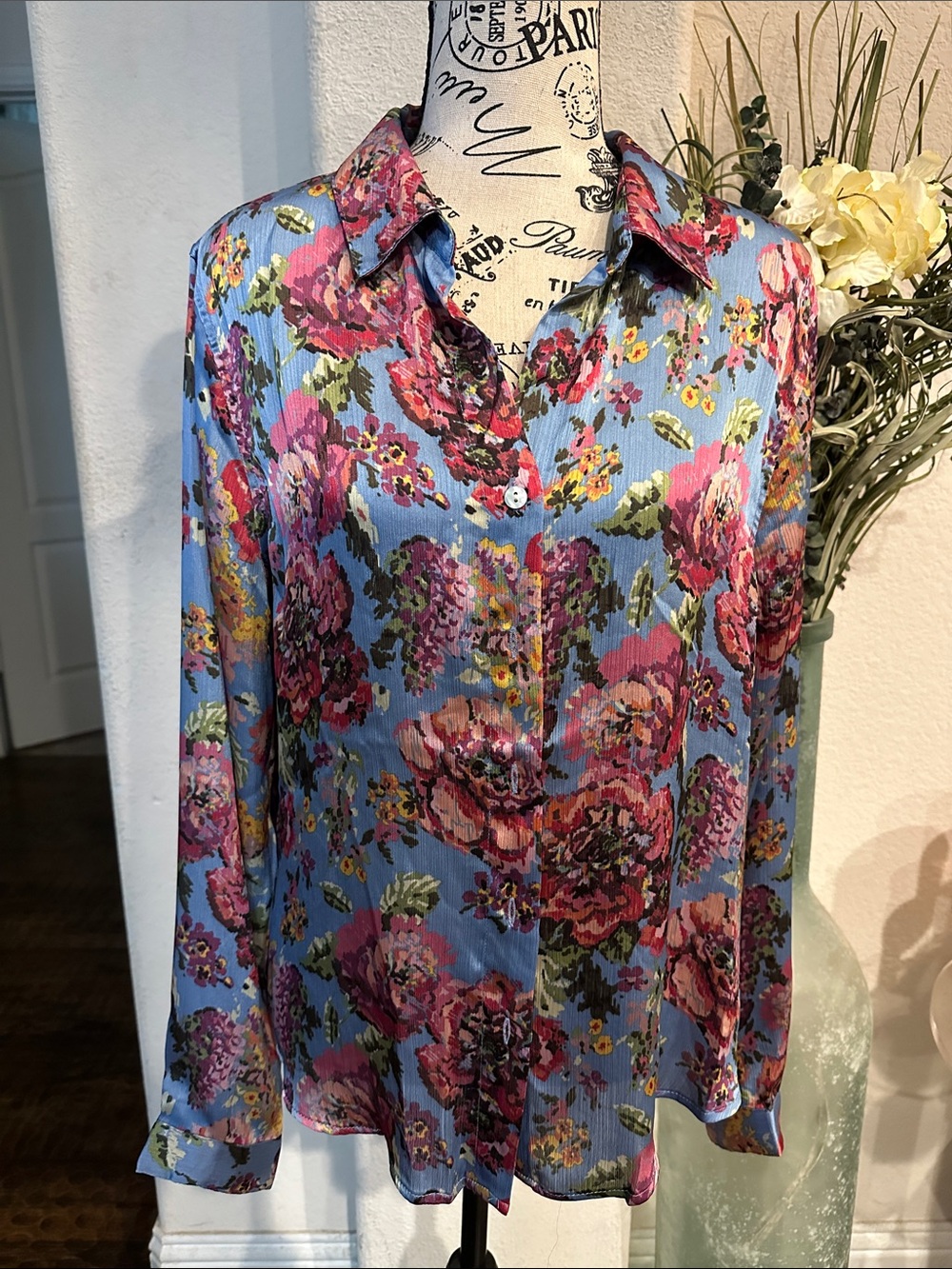 NWT Jason Wu Blue Floral Button-Front Blouse